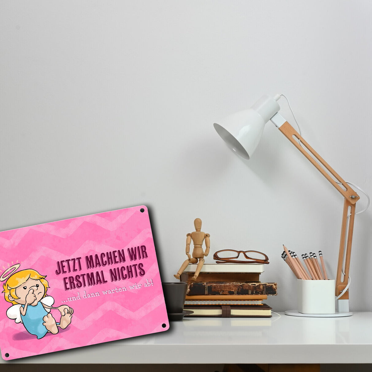 Engel Metallschild in 15x20 cm mit Spruch- Ich spreche Ironie mit Sarkasmus-Akzent