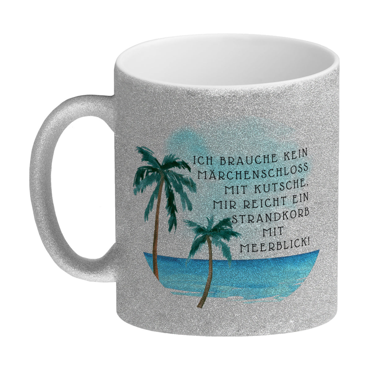 Strandkorb und Meerblick Kaffeebecher mit Spruch