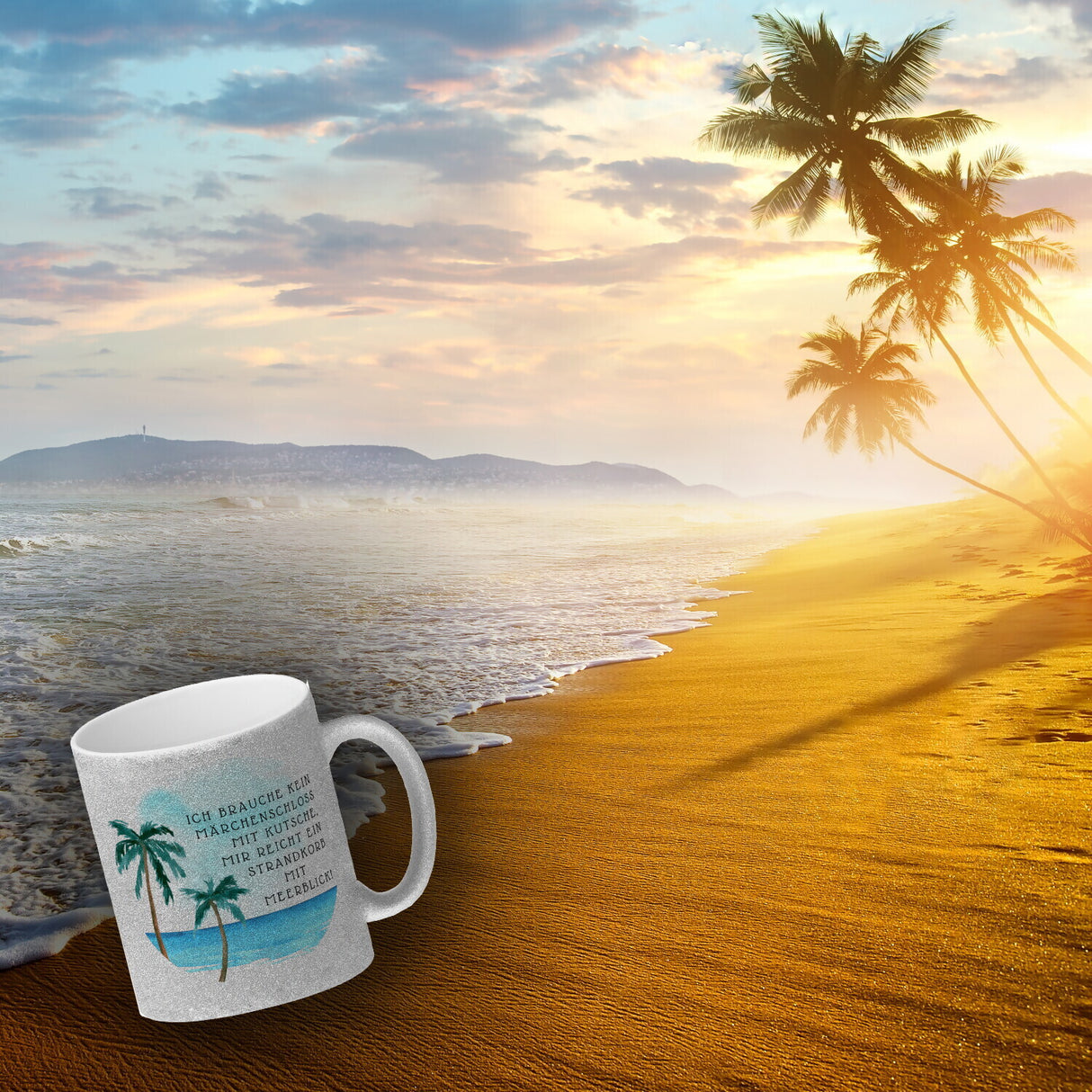 Strandkorb und Meerblick Kaffeebecher mit Spruch
