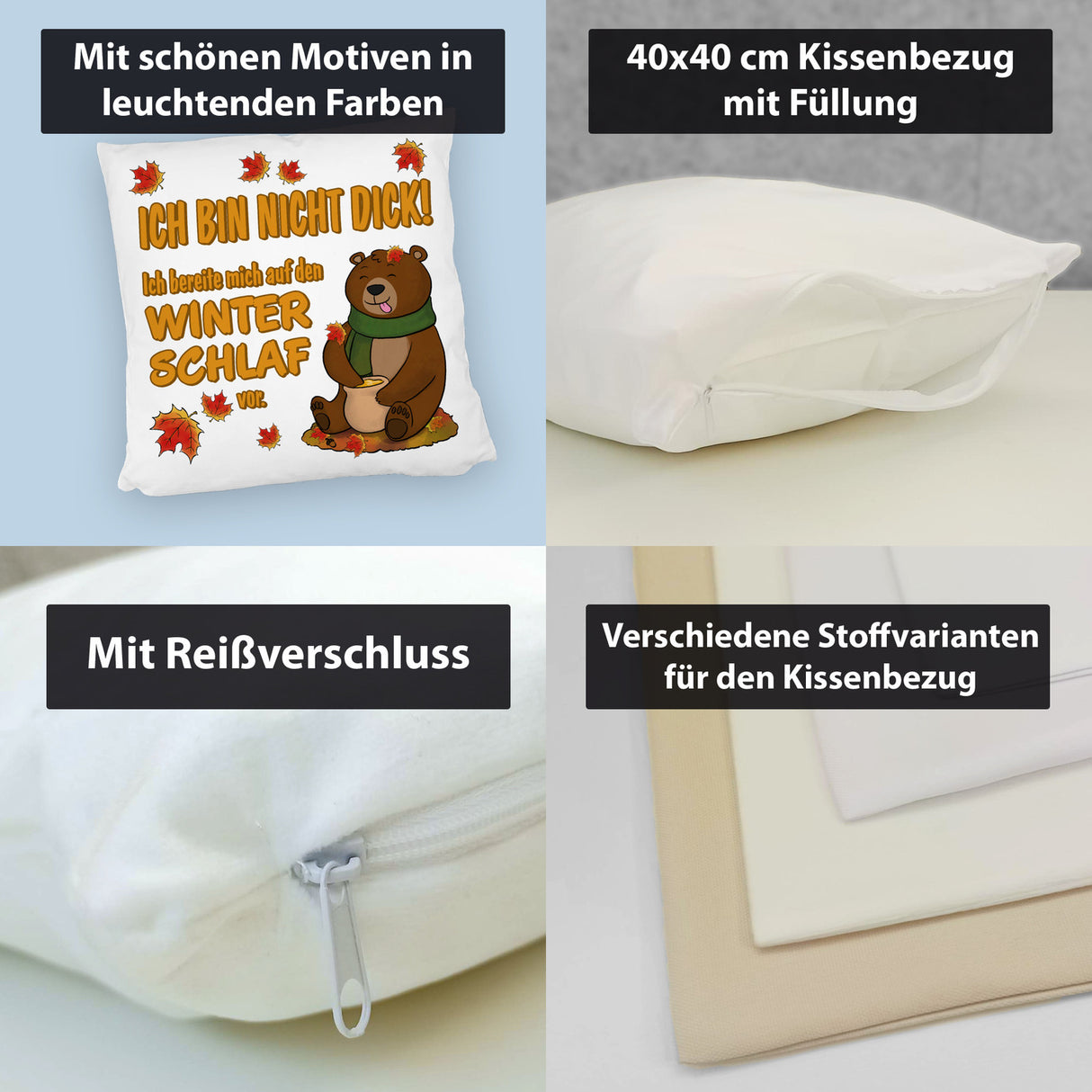 Bär mit Honigtopf im Herbst Kissen mit Spruch