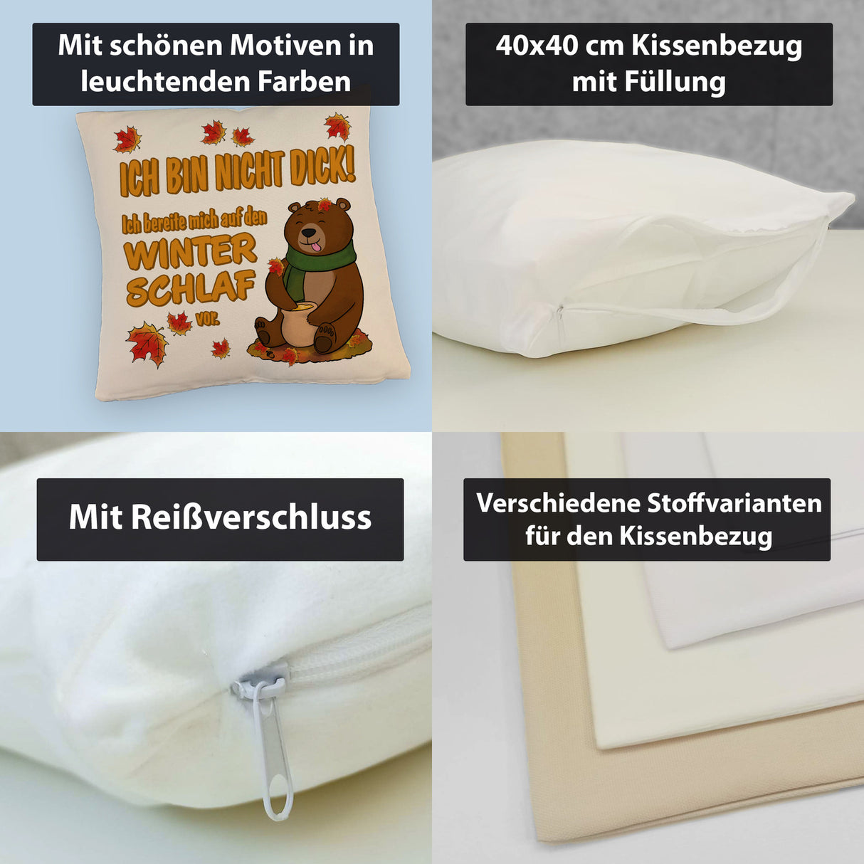 Bär mit Honigtopf im Herbst Kissen mit Spruch