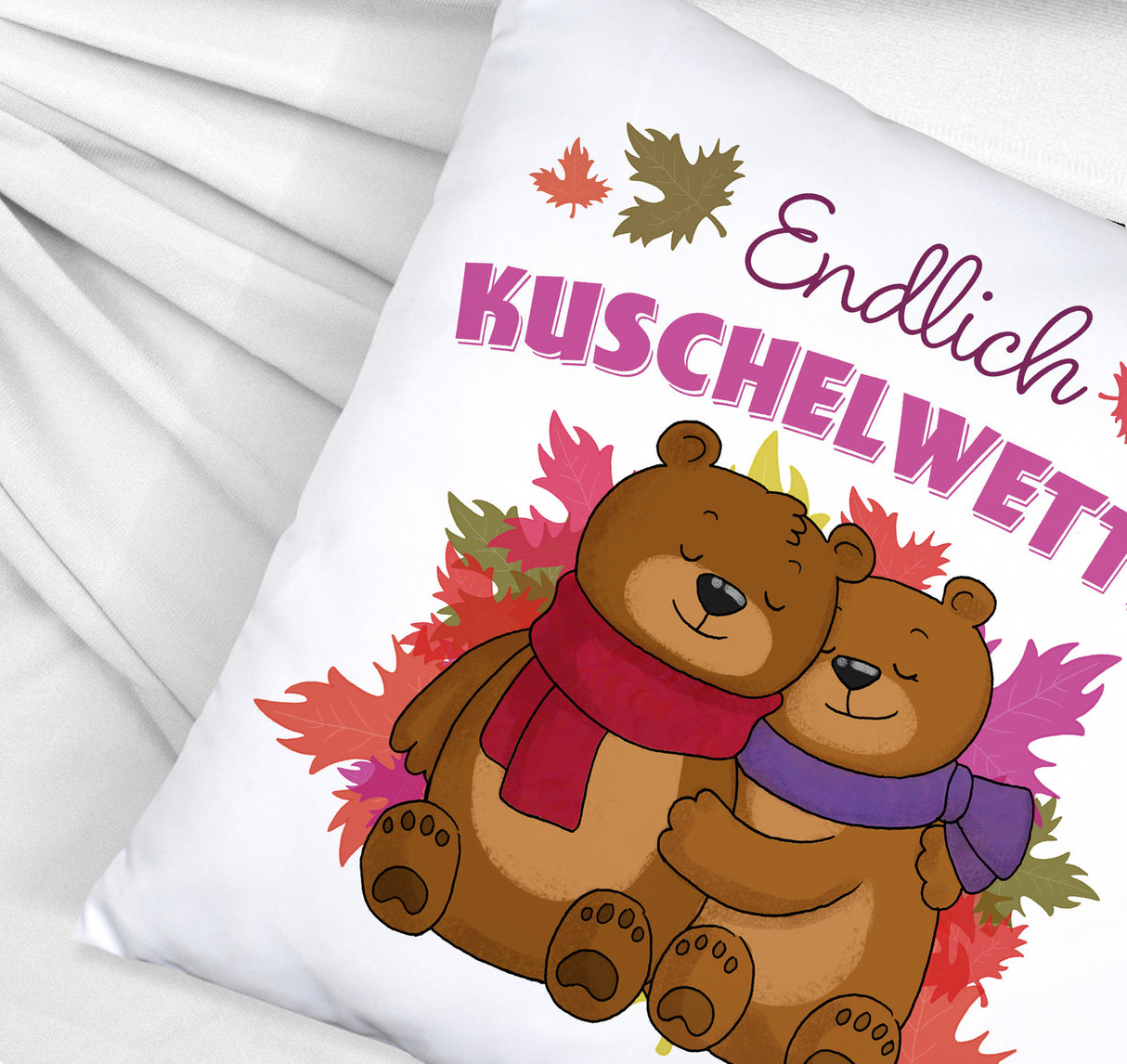 Endlich Kuschelwetter herbstliches Kissen mit Bärenpaar