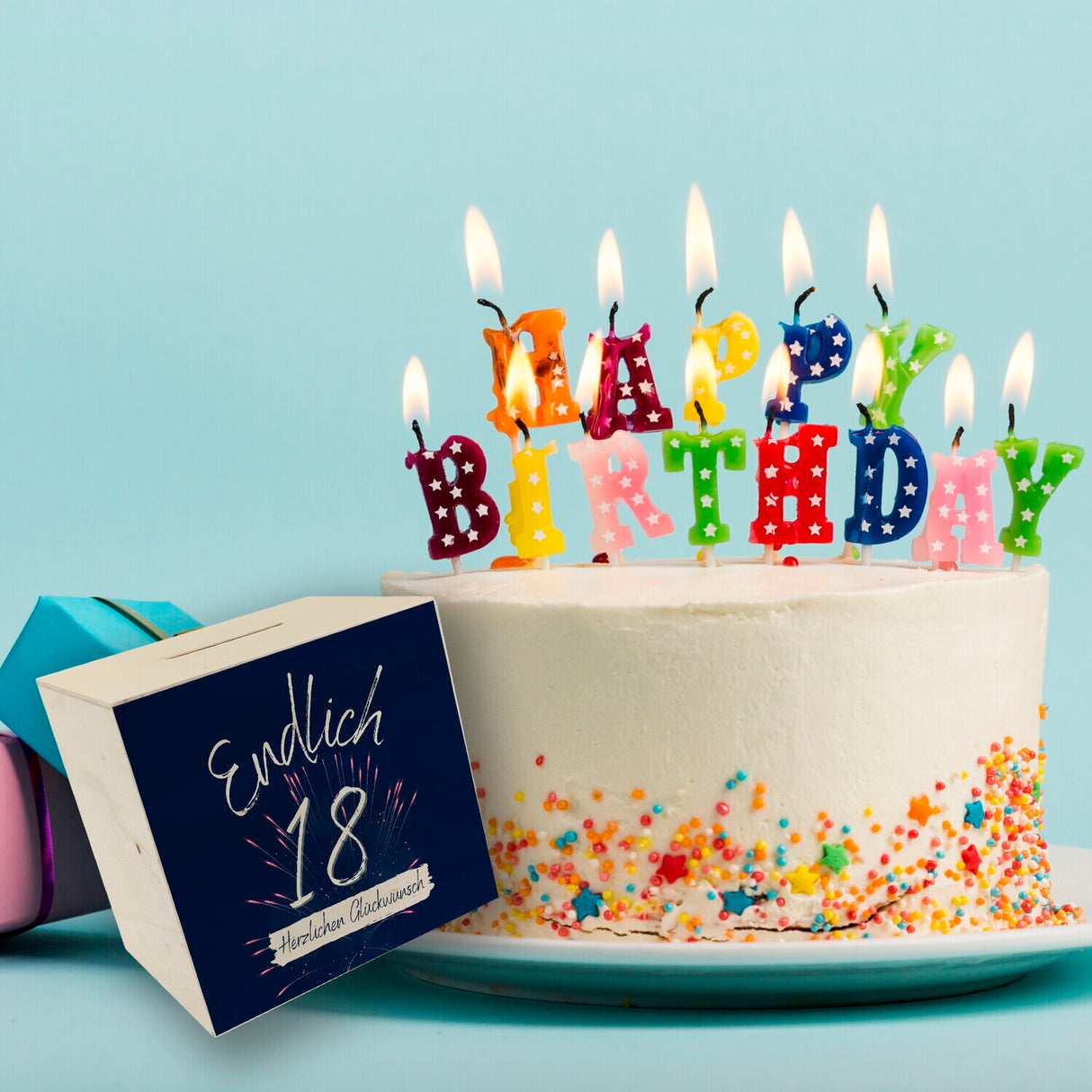 Endlich 18 Spardose mit Spruch Herzlichen Glückwunsch