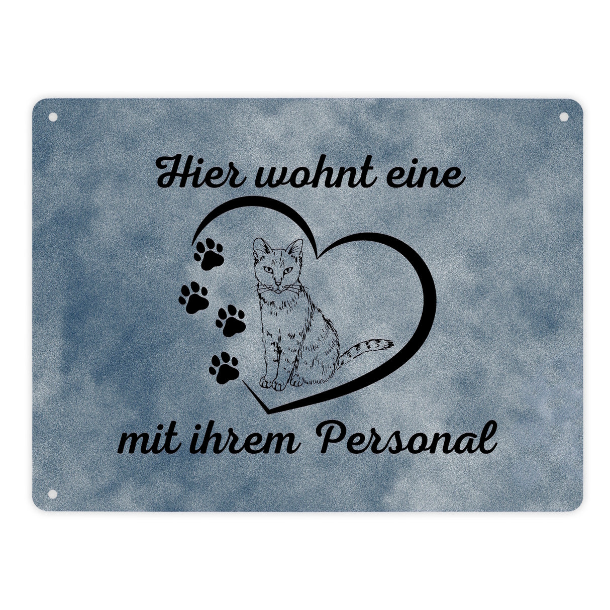 Hier wohnt eine Katze mit ihrem Personal Metallschild in 15x20 cm