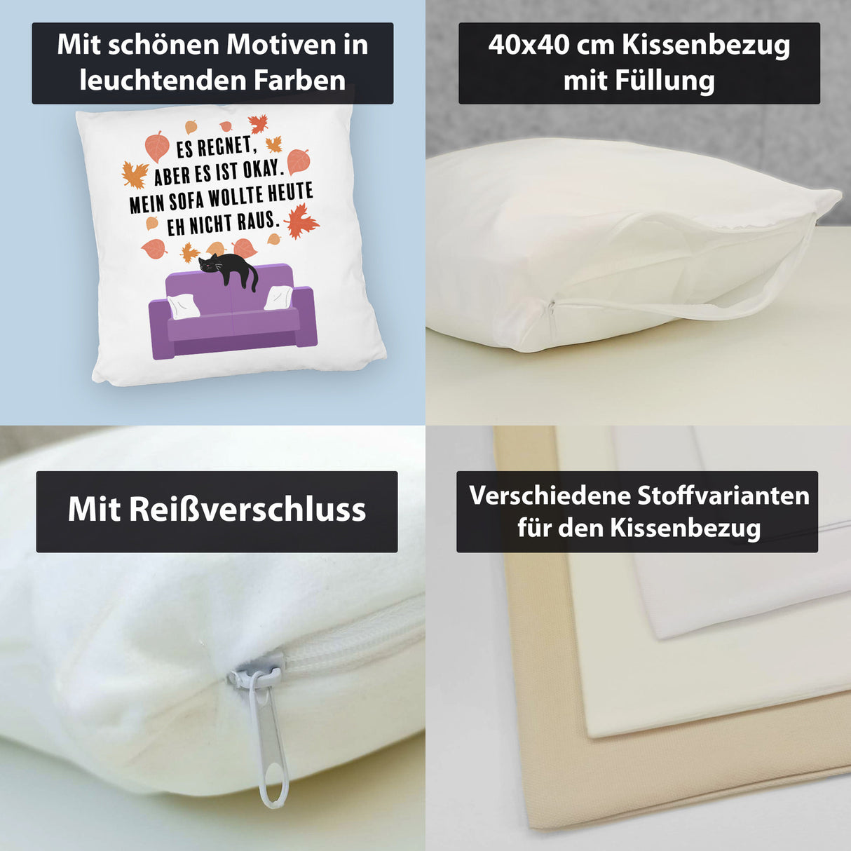Katzen Kissen mit Spruch Es regnet aber mein Sofa wollte nicht raus