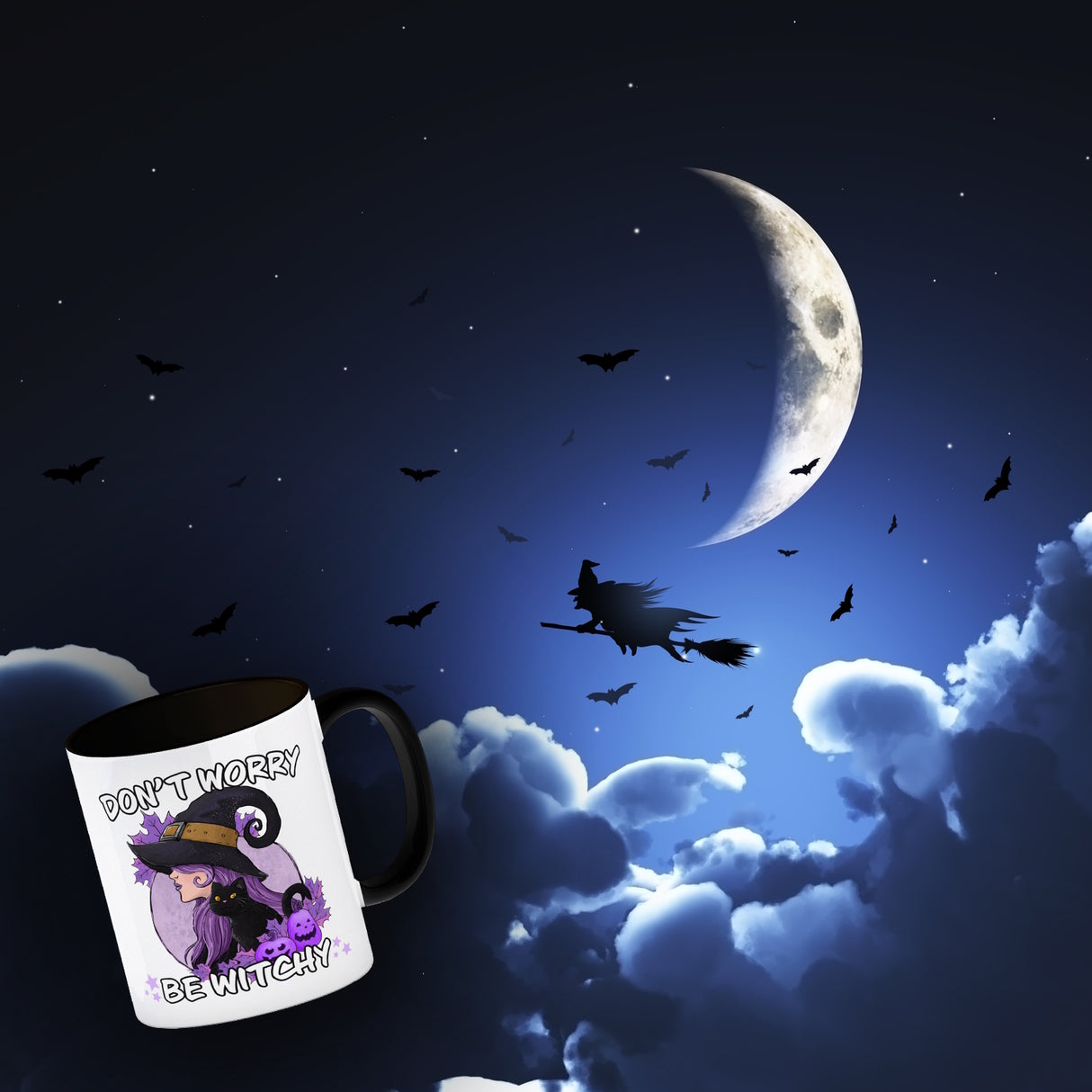Hexen Kaffeebecher mit Spruch- Don't worry be witchy