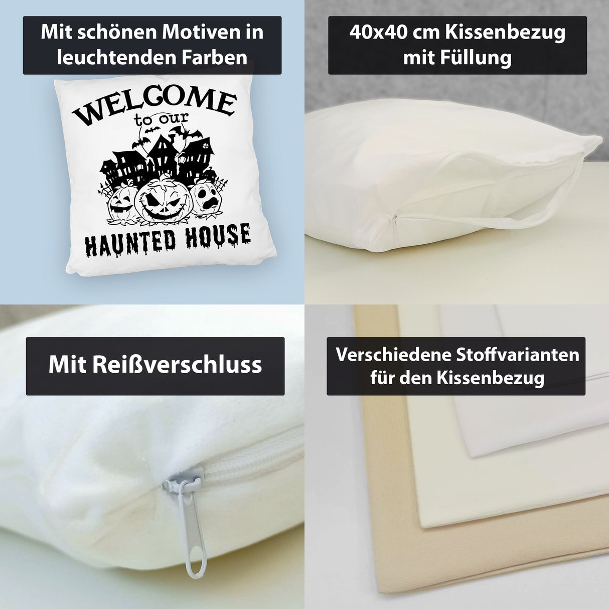 Geisterhaus Halloween Kissen mit Spruch - Welcome to our haunted house