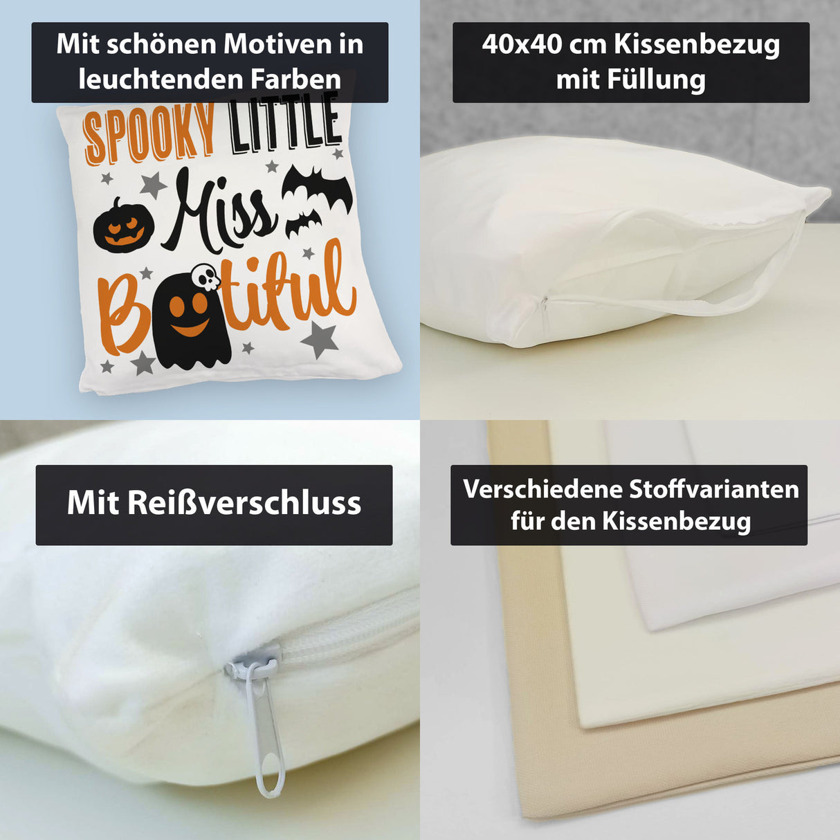 Geister Kissen mit Spruch - Spooky little Miss Bootiful