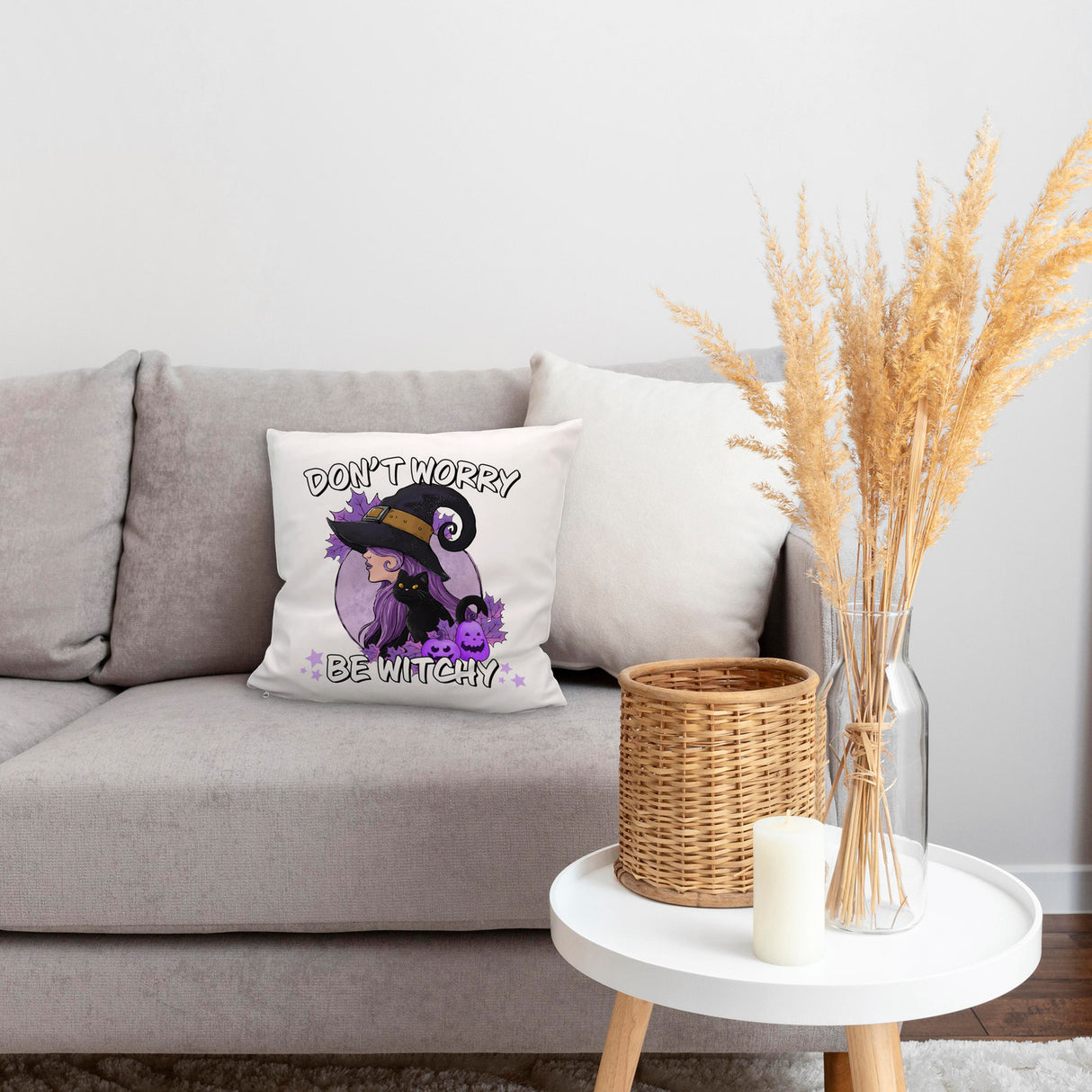 Hexen Kissen mit Spruch - Don't worry be witchy