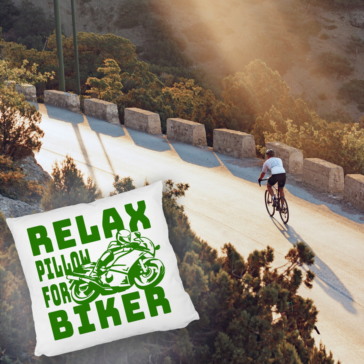 Relax Biker Kissen mit Motorradfahrer Motiv