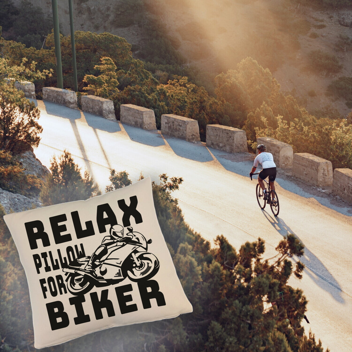 Relax Biker Kissen mit Motorradfahrer Motiv