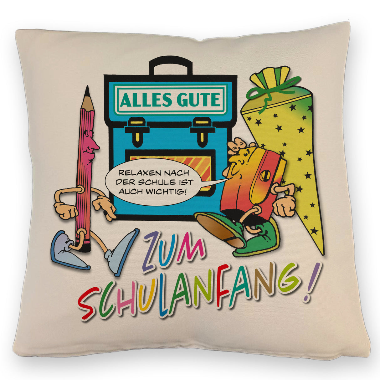 Alles Gute zum Schulanfang Kissen mit lustigen Schulmotiven