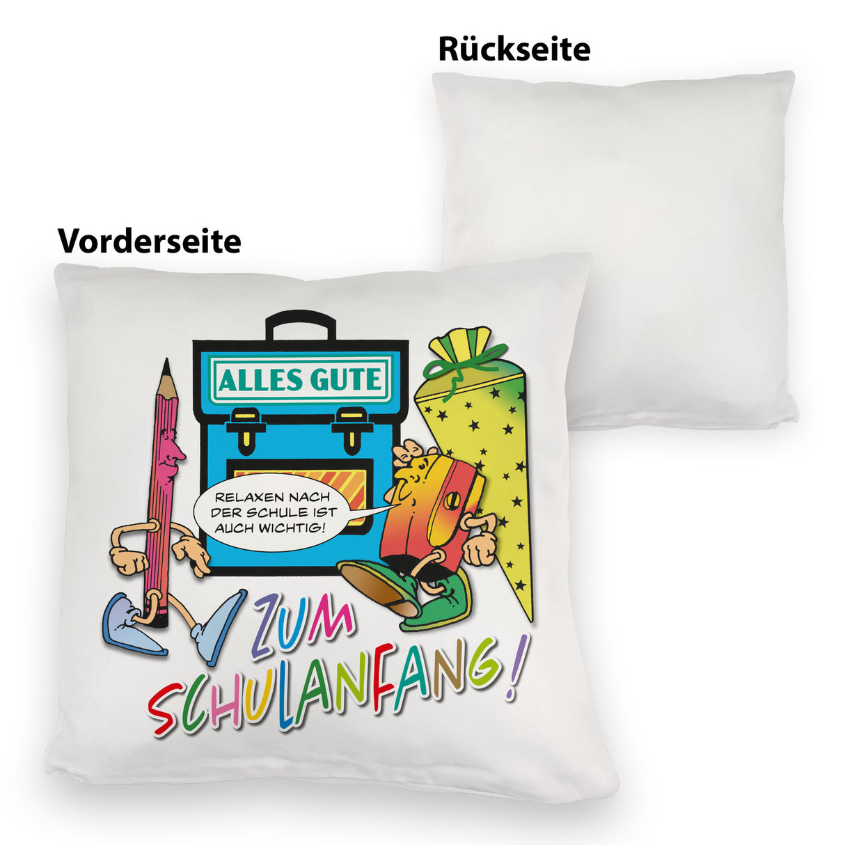 Alles Gute zum Schulanfang Kissen mit lustigen Schulmotiven