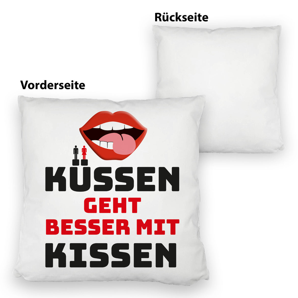 Romantisches Kissen mit Spruch Küssen geht besser mit Kissen