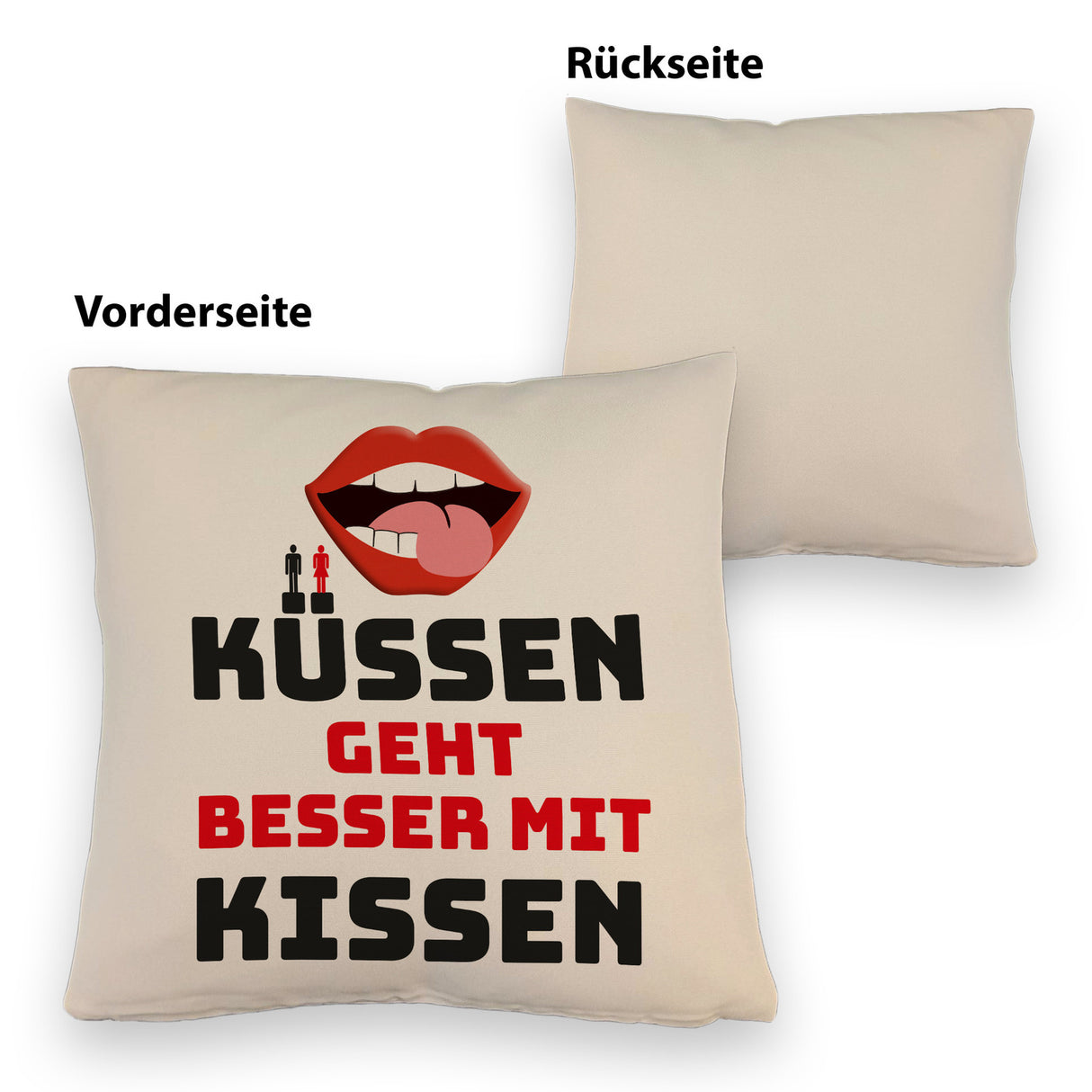 Romantisches Kissen mit Spruch Küssen geht besser mit Kissen