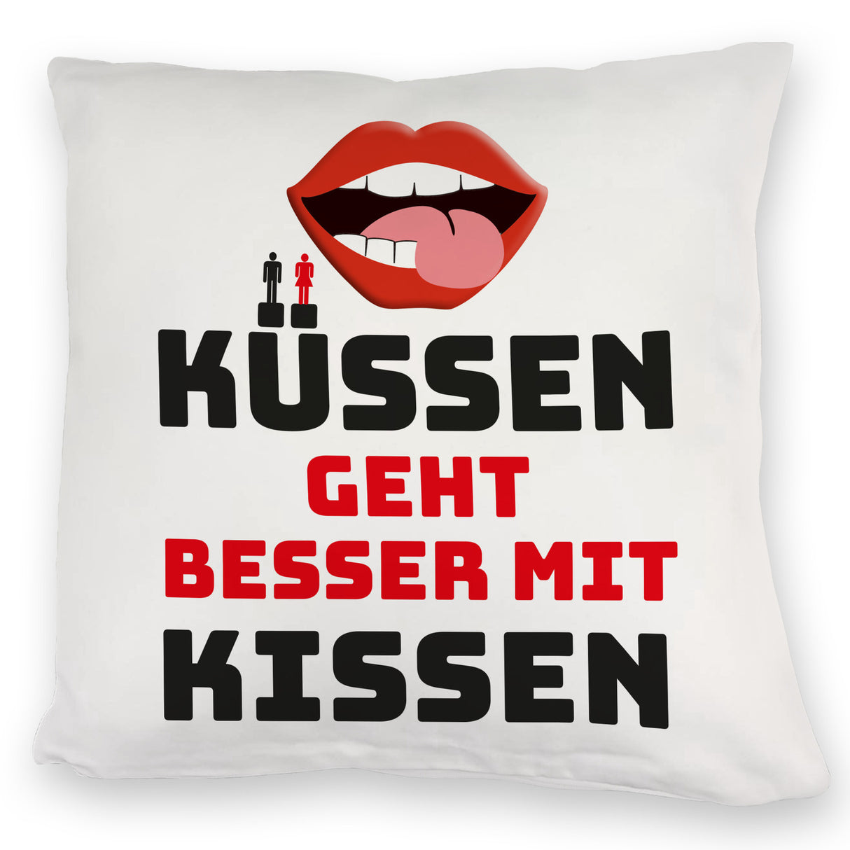 Romantisches Kissen mit Spruch Küssen geht besser mit Kissen