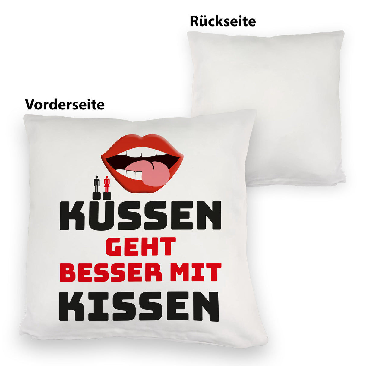 Romantisches Kissen mit Spruch Küssen geht besser mit Kissen