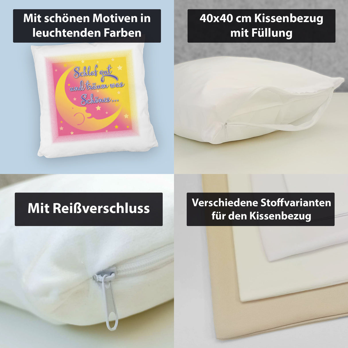 Schlaf gut und träum was Schönes Kissen mit Mond und Sterne