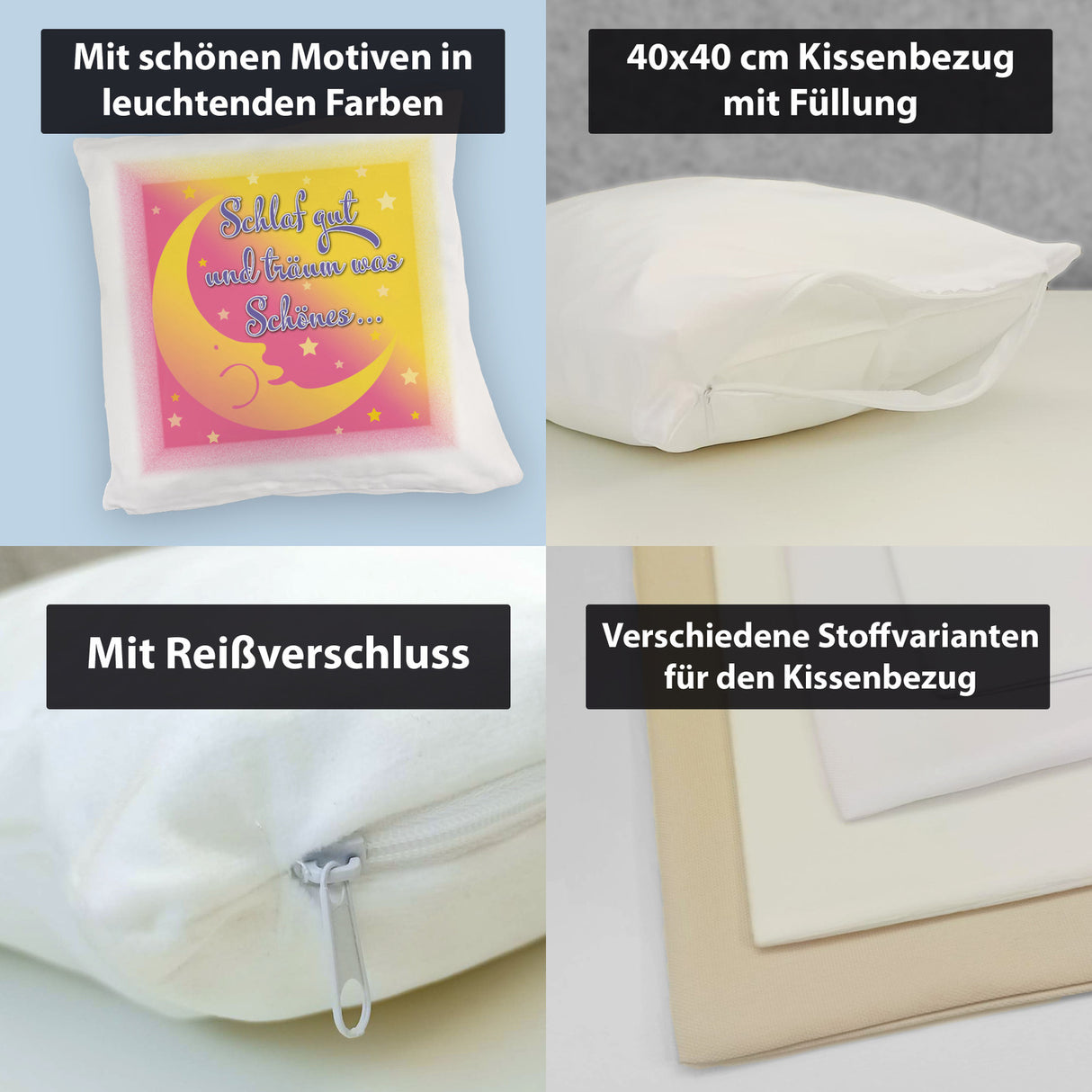 Schlaf gut und träum was Schönes Kissen mit Mond und Sterne