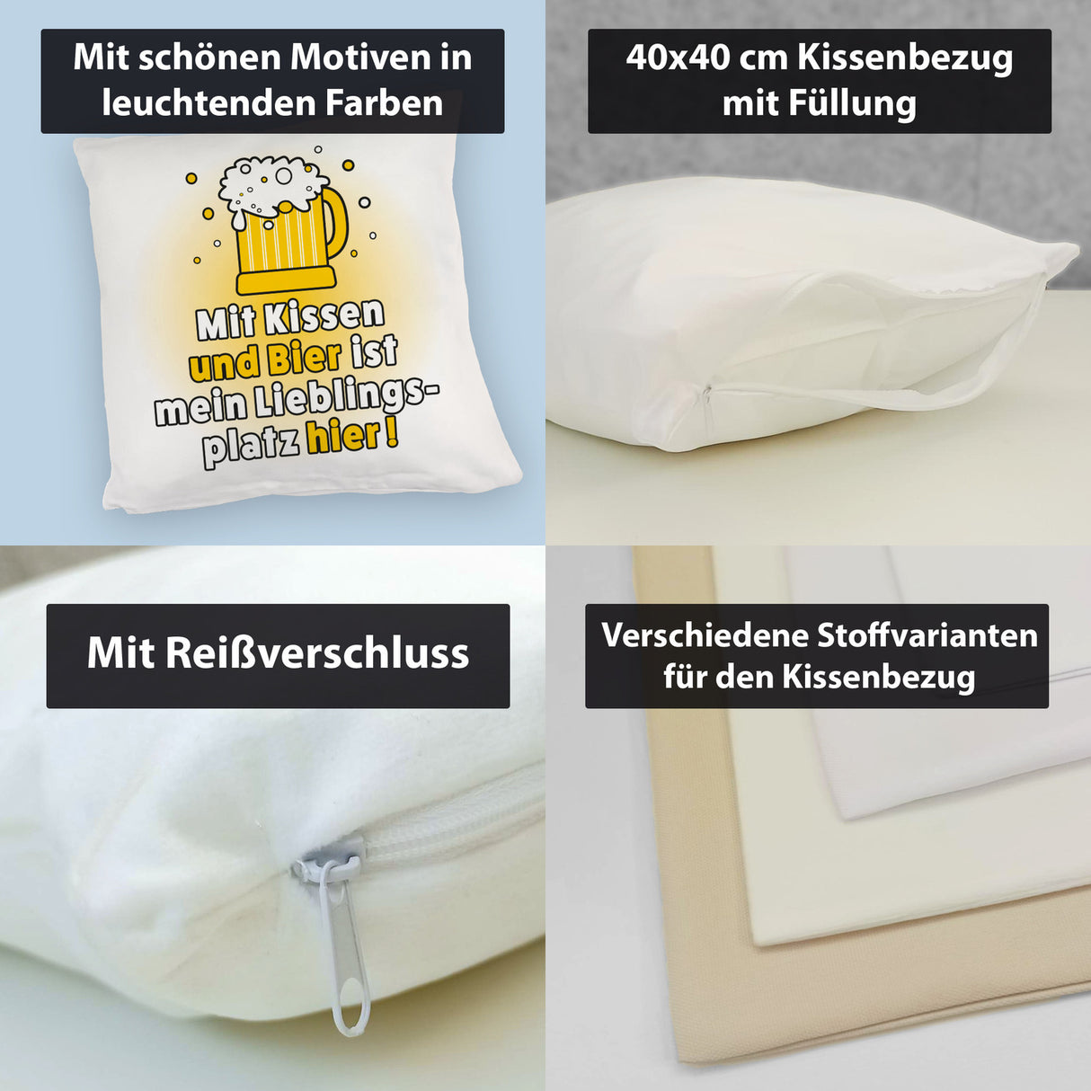 Mit Kissen und Bier ist mein Lieblingsplatz hier Kissen