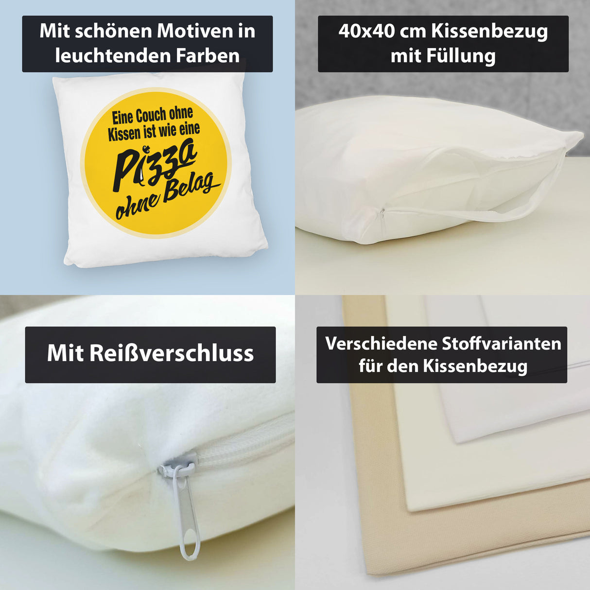 Pizza Kissen mit Spruch Eine Couch ohne Kissen ist wie eine Pizza ohne Belag