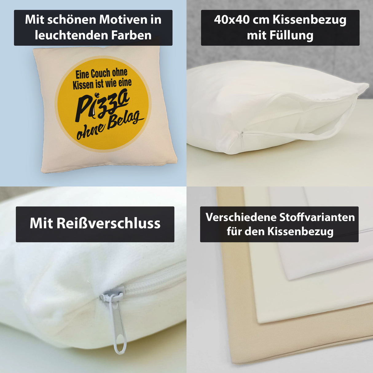 Pizza Kissen mit Spruch Eine Couch ohne Kissen ist wie eine Pizza ohne Belag