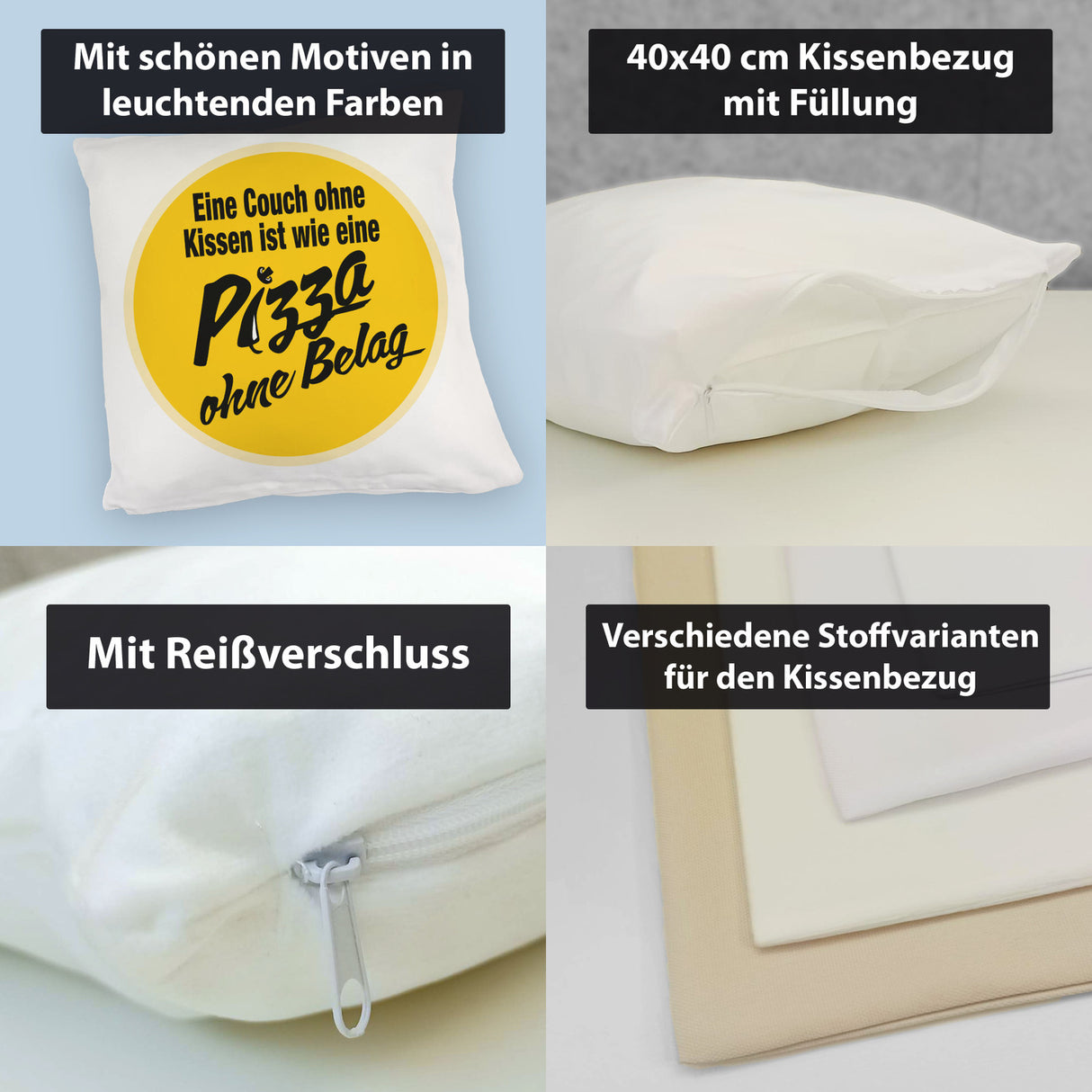 Pizza Kissen mit Spruch Eine Couch ohne Kissen ist wie eine Pizza ohne Belag