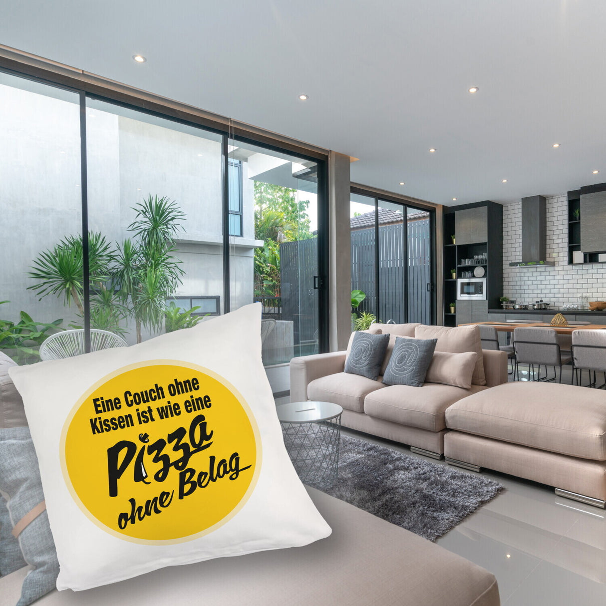Pizza Kissen mit Spruch Eine Couch ohne Kissen ist wie eine Pizza ohne Belag