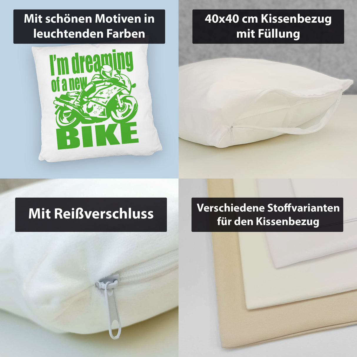 Biker Traum Kissen mit Motorrad und Spruch
