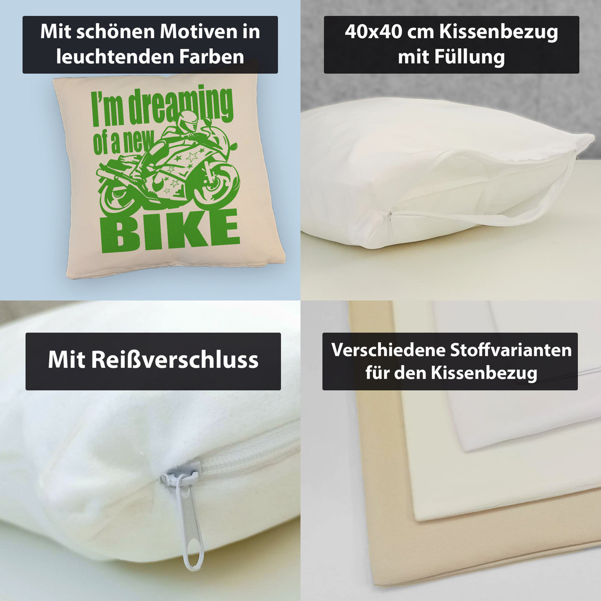 Biker Traum Kissen mit Motorrad und Spruch