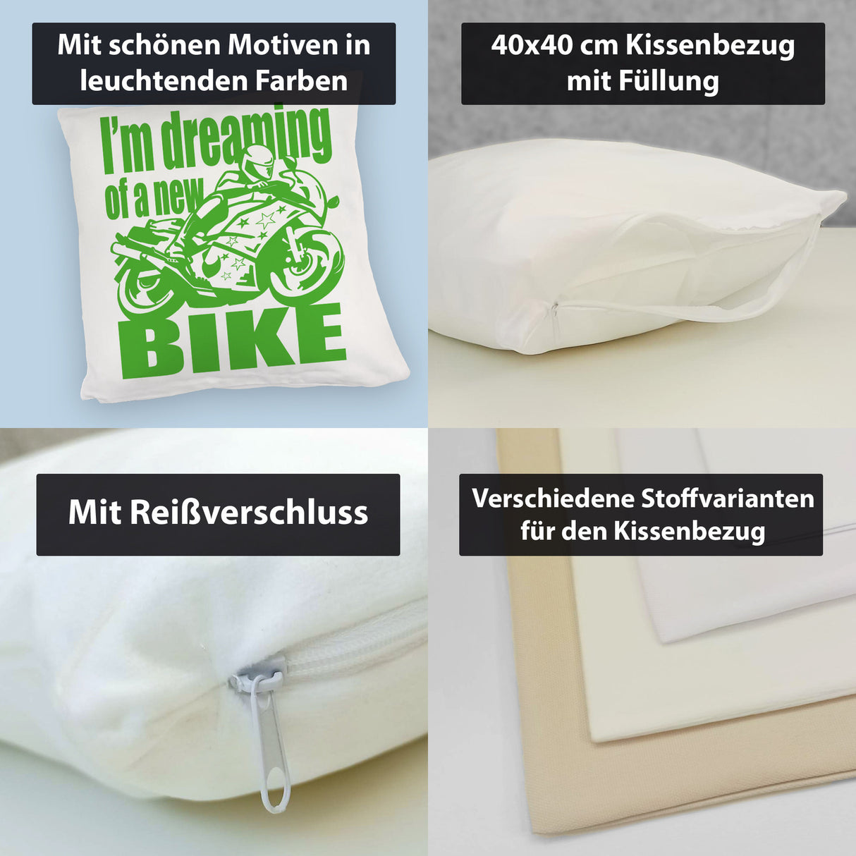 Biker Traum Kissen mit Motorrad und Spruch