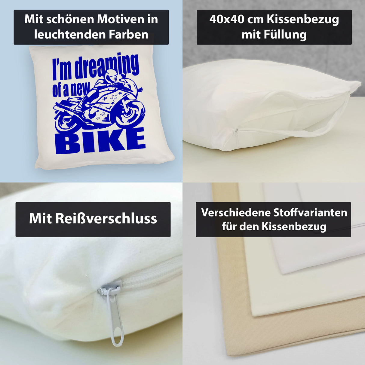 Biker Traum Kissen mit Motorrad und Spruch