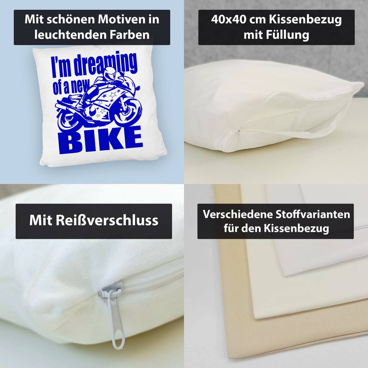 Biker Traum Kissen mit Motorrad und Spruch