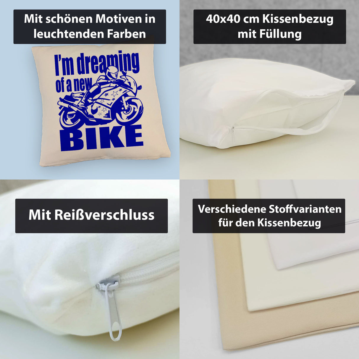 Biker Traum Kissen mit Motorrad und Spruch
