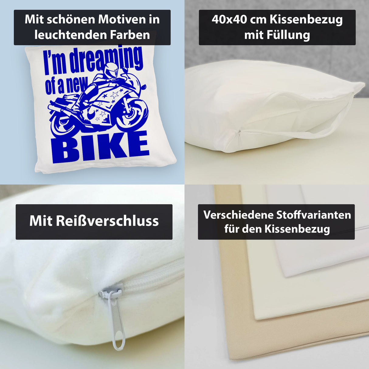 Biker Traum Kissen mit Motorrad und Spruch