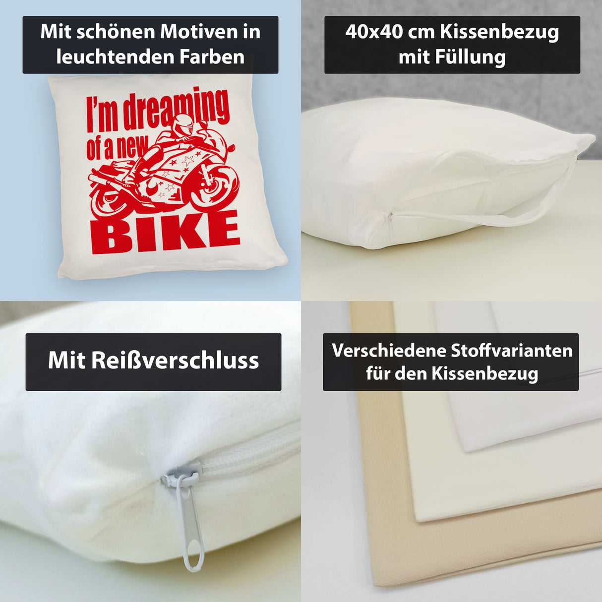Biker Traum Kissen mit Motorrad und Spruch