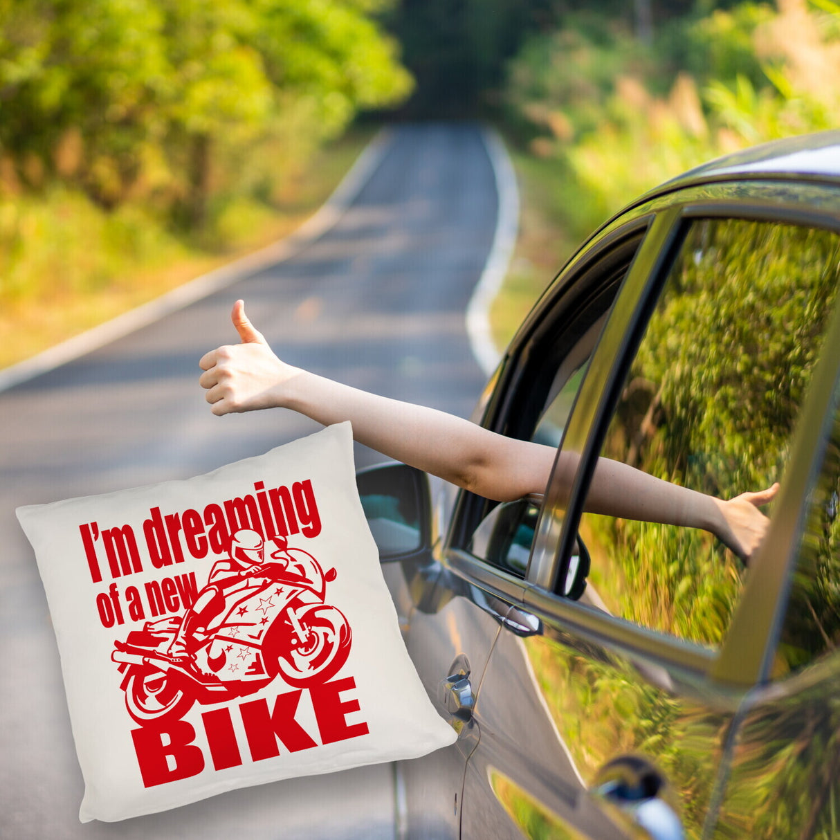 Biker Traum Kissen mit Motorrad und Spruch