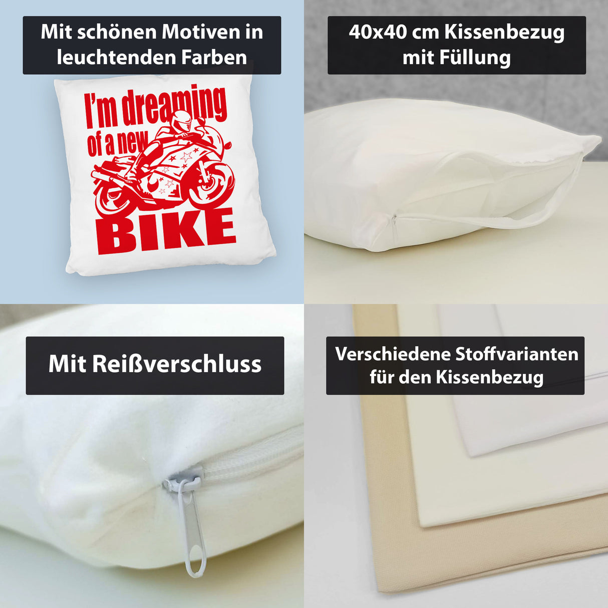 Biker Traum Kissen mit Motorrad und Spruch