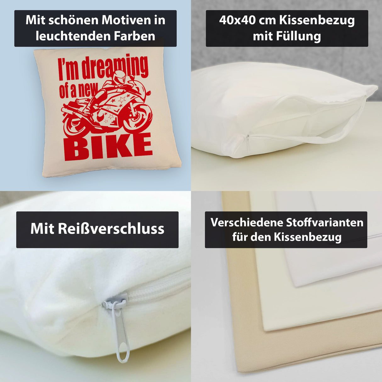 Biker Traum Kissen mit Motorrad und Spruch