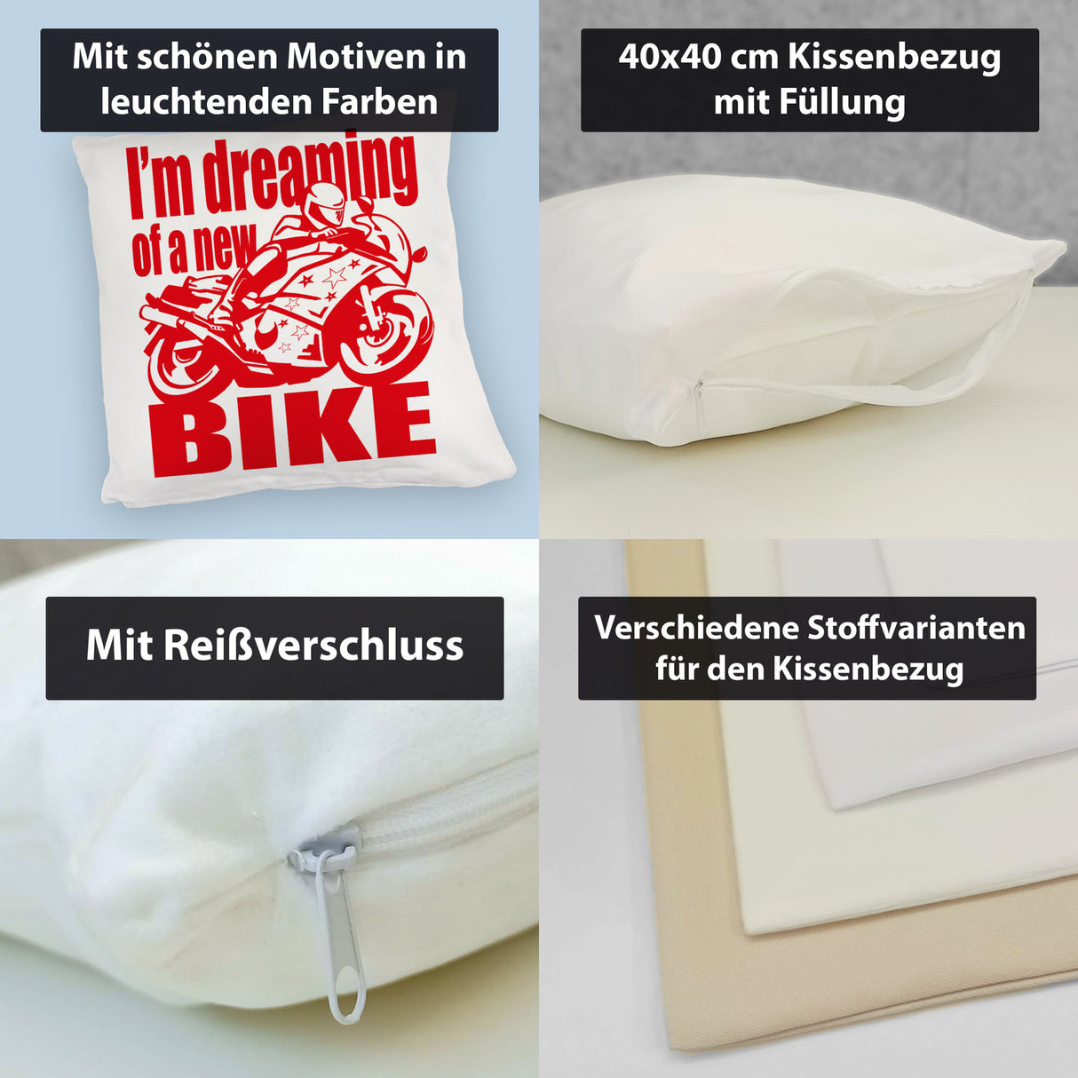 Biker Traum Kissen mit Motorrad und Spruch