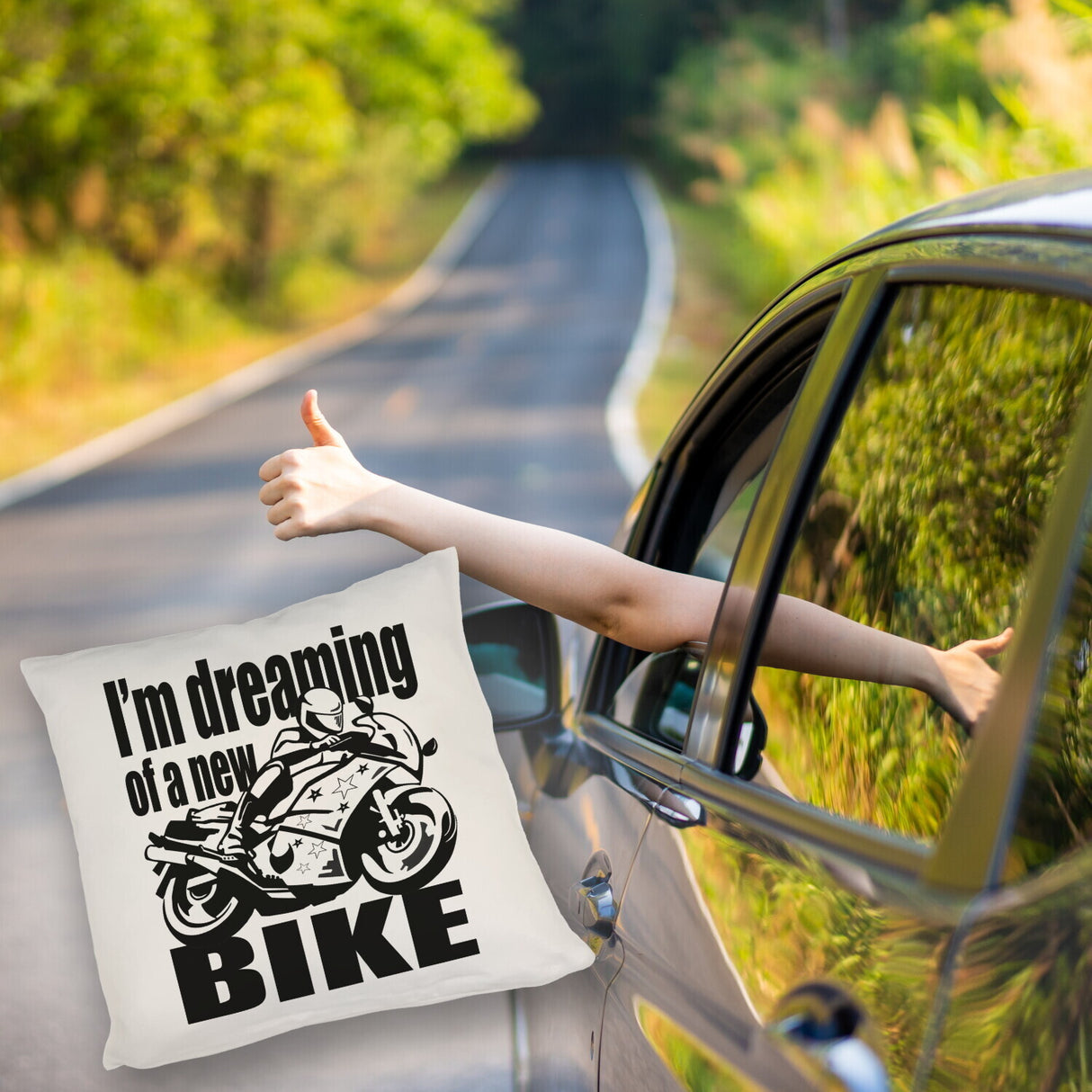 Biker Traum Kissen mit Motorrad und Spruch