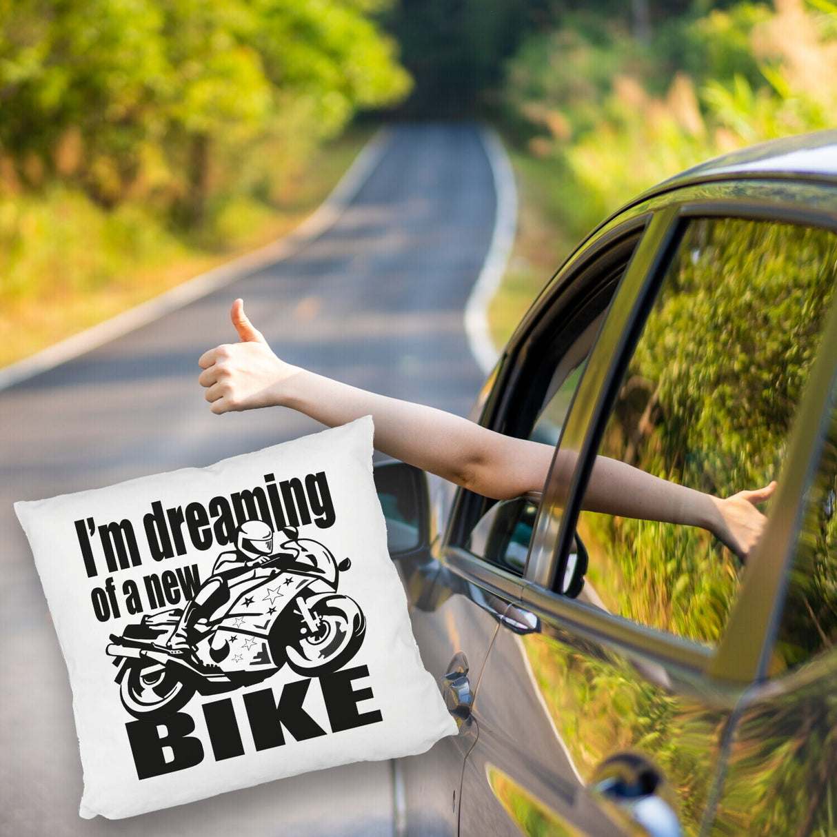 Biker Traum Kissen mit Motorrad und Spruch