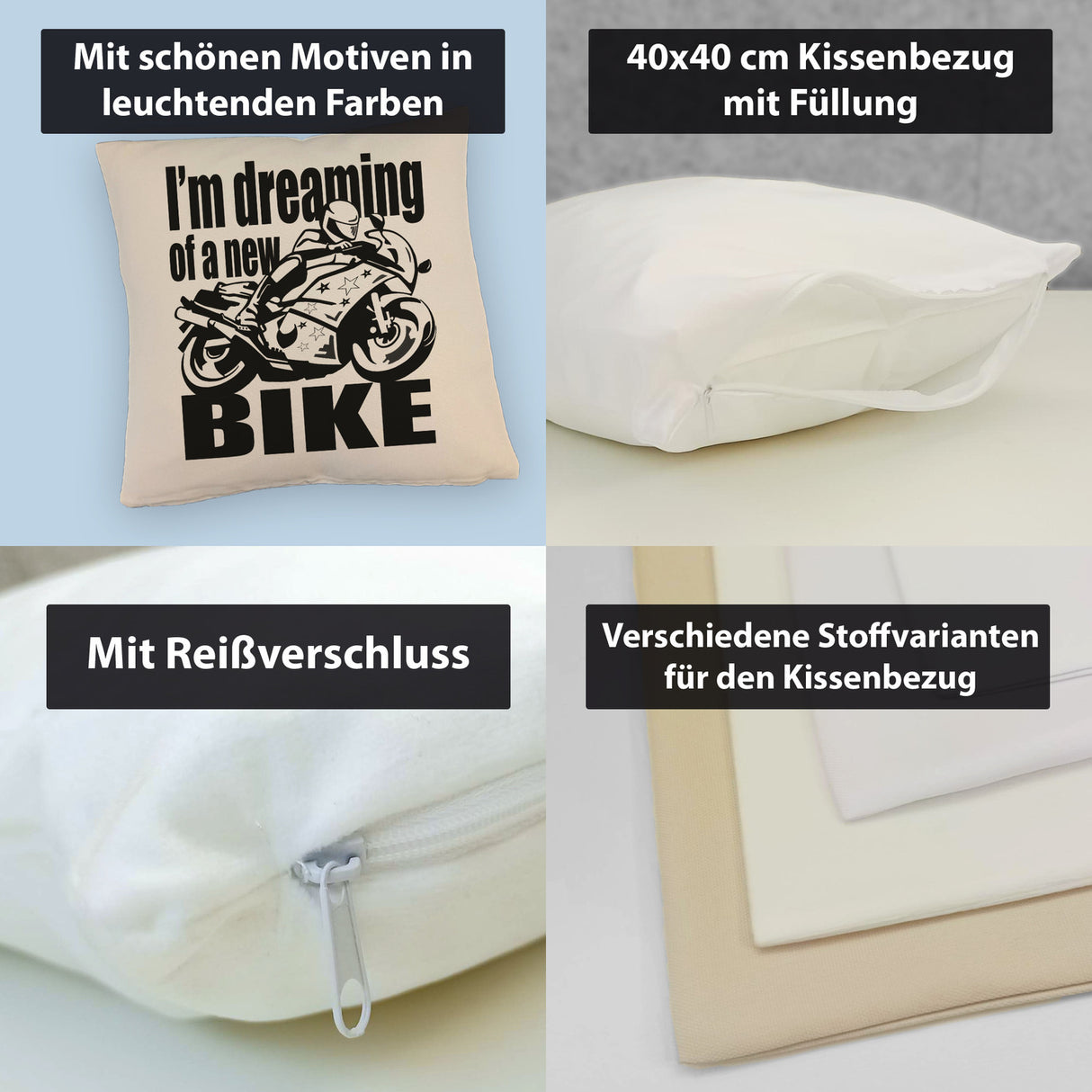 Biker Traum Kissen mit Motorrad und Spruch