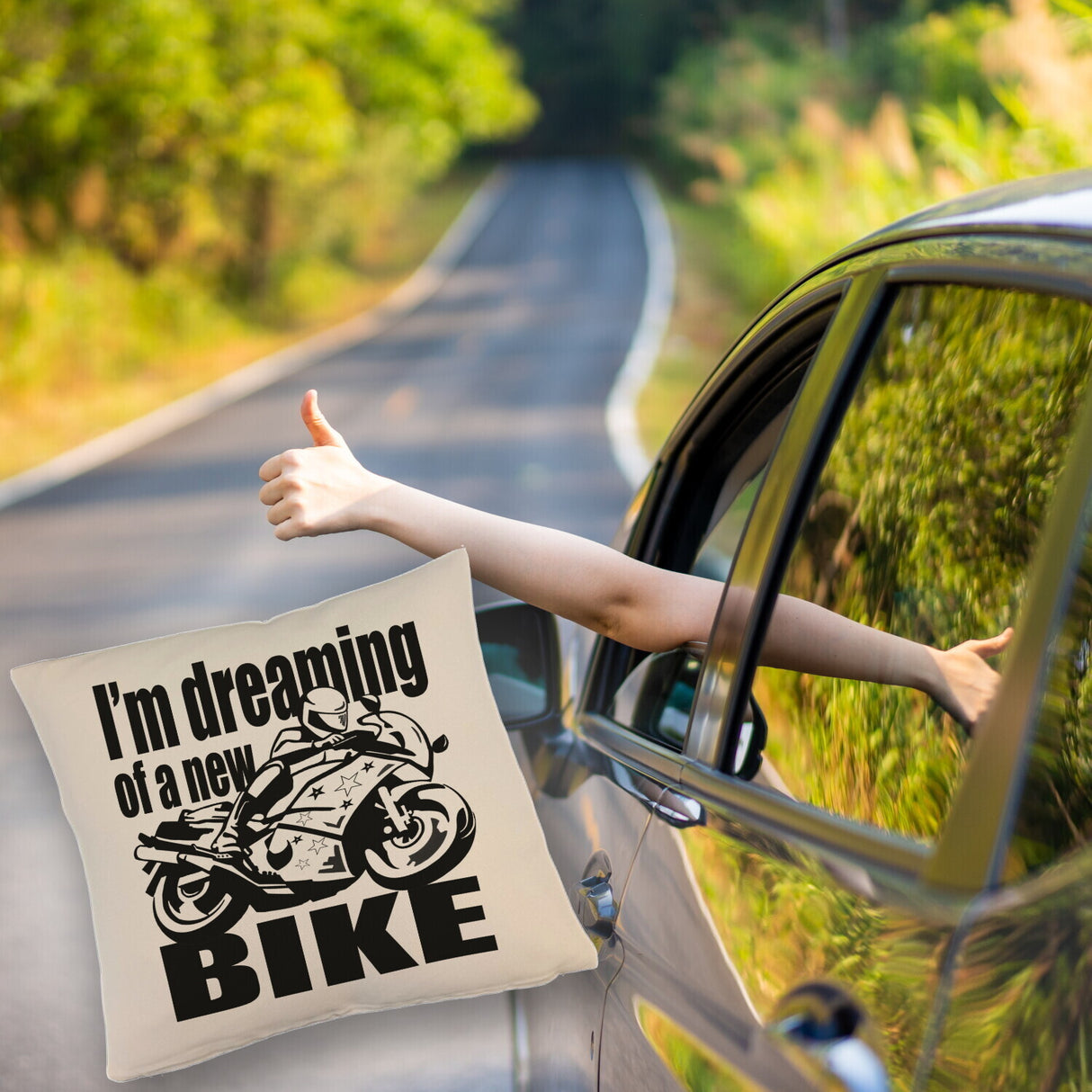 Biker Traum Kissen mit Motorrad und Spruch