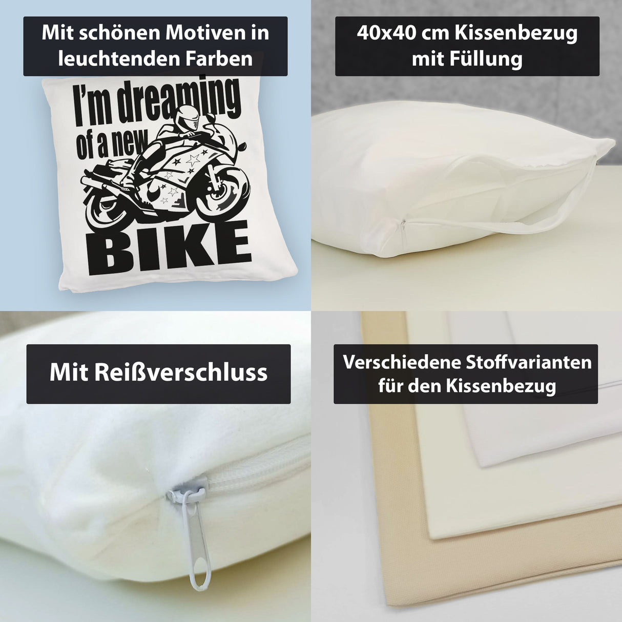 Biker Traum Kissen mit Motorrad und Spruch