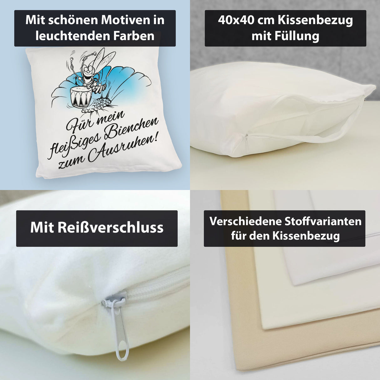 Kissen mit Bienen Motiv mit Spruch mein fleißiges Bienchen