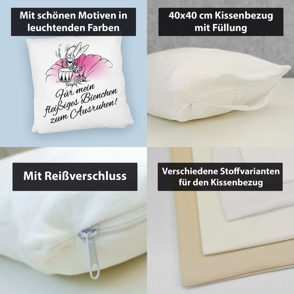 Kissen mit Bienen Motiv mit Spruch mein fleißiges Bienchen