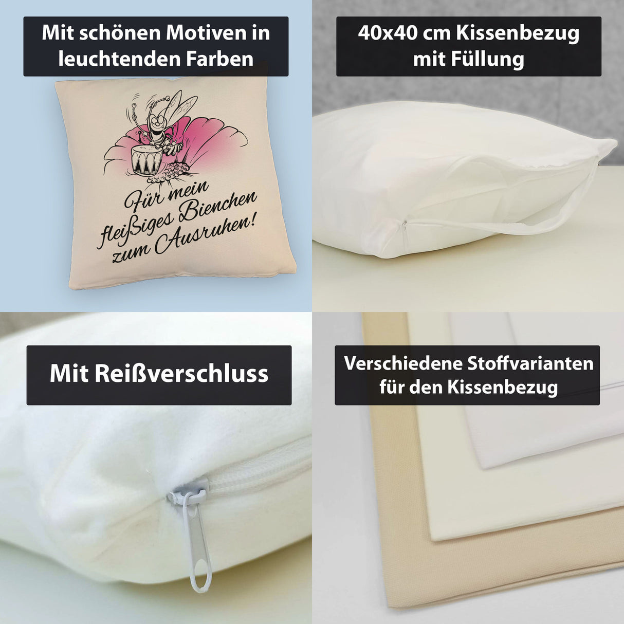 Kissen mit Bienen Motiv mit Spruch mein fleißiges Bienchen