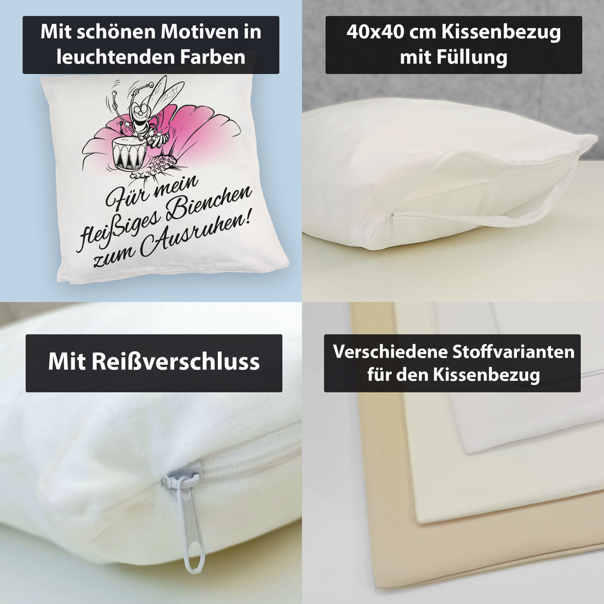 Kissen mit Bienen Motiv mit Spruch mein fleißiges Bienchen