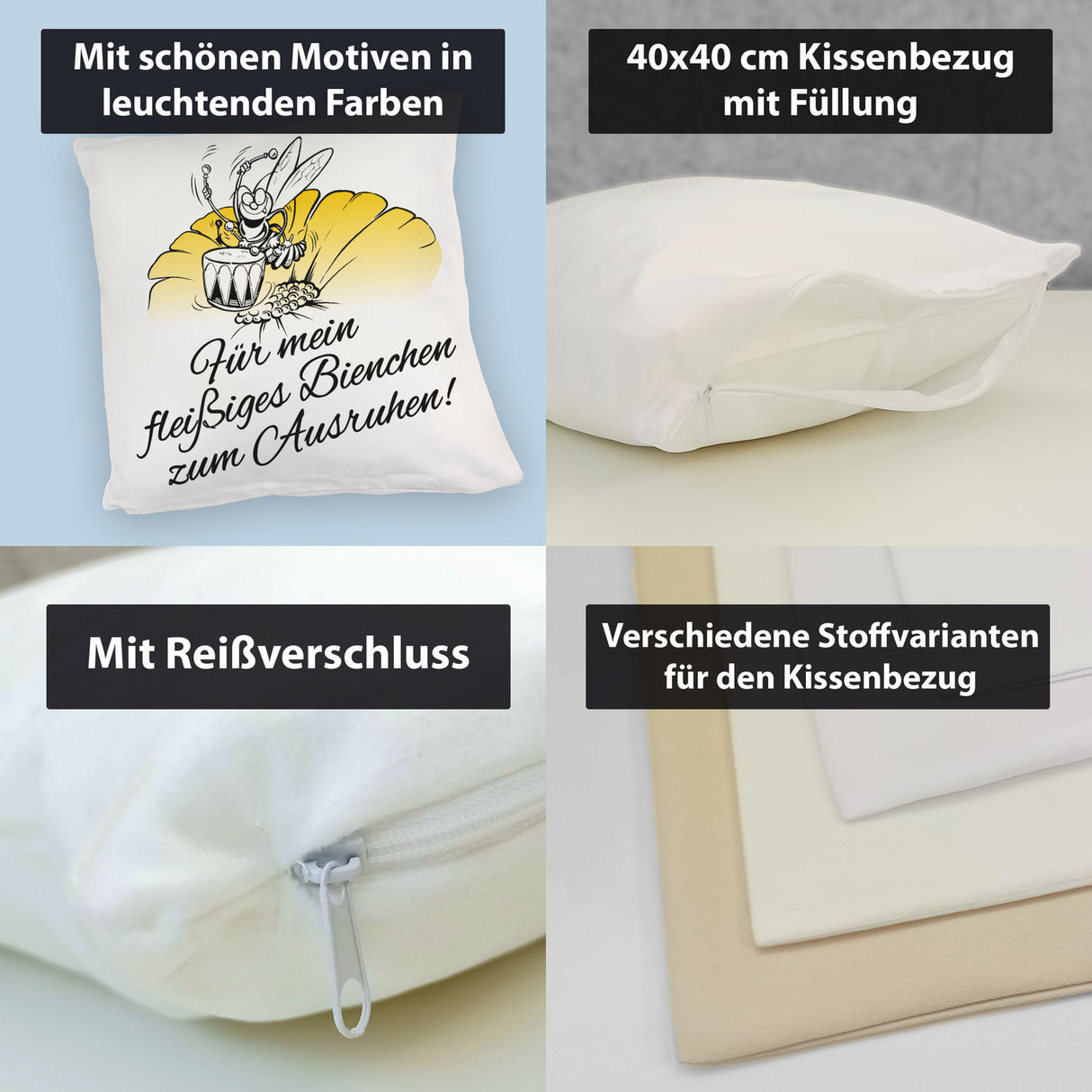 Kissen mit Bienen Motiv mit Spruch mein fleißiges Bienchen